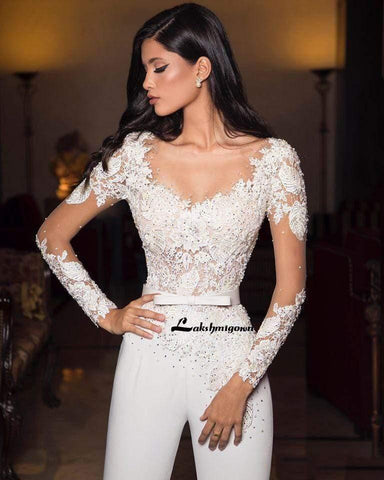 NumberSea Weiß Elfenbein Brautkleider Jumpsuits Spitze Applikationen Brautkleid
