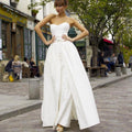 NumberSea Weiß Jumpsuits Brautkleider Trägerlos Spitze Satin