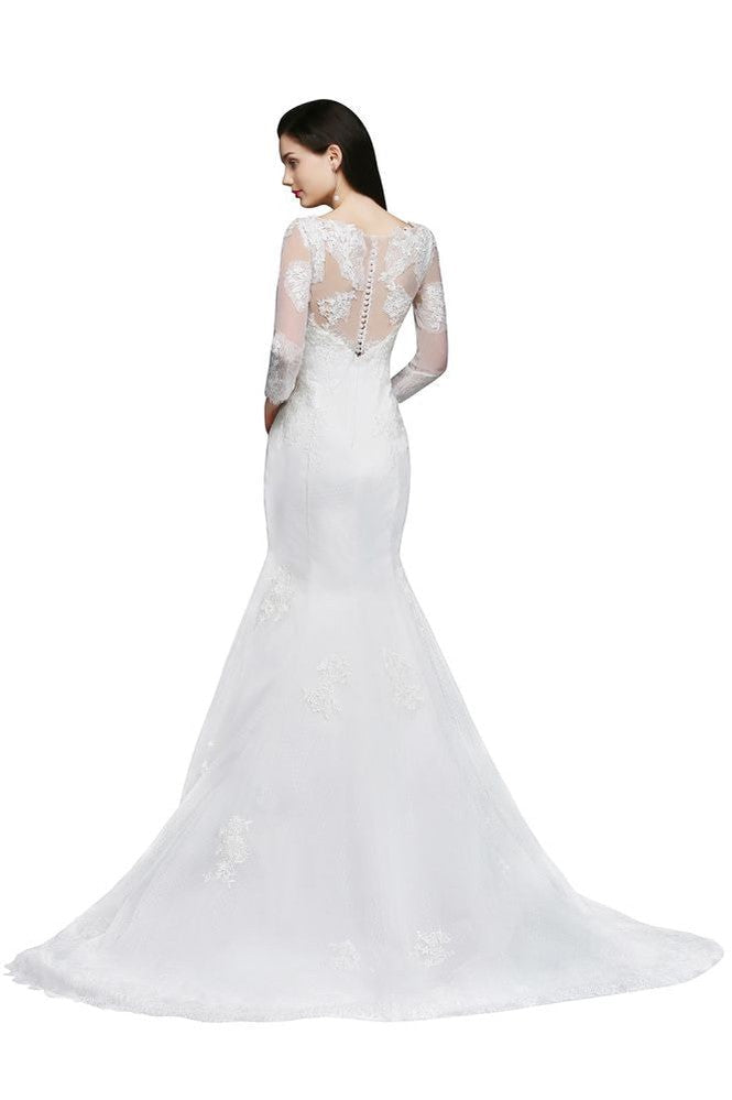 Weißes Spitzen-Meerjungfrau-Juwelen-Brautkleid