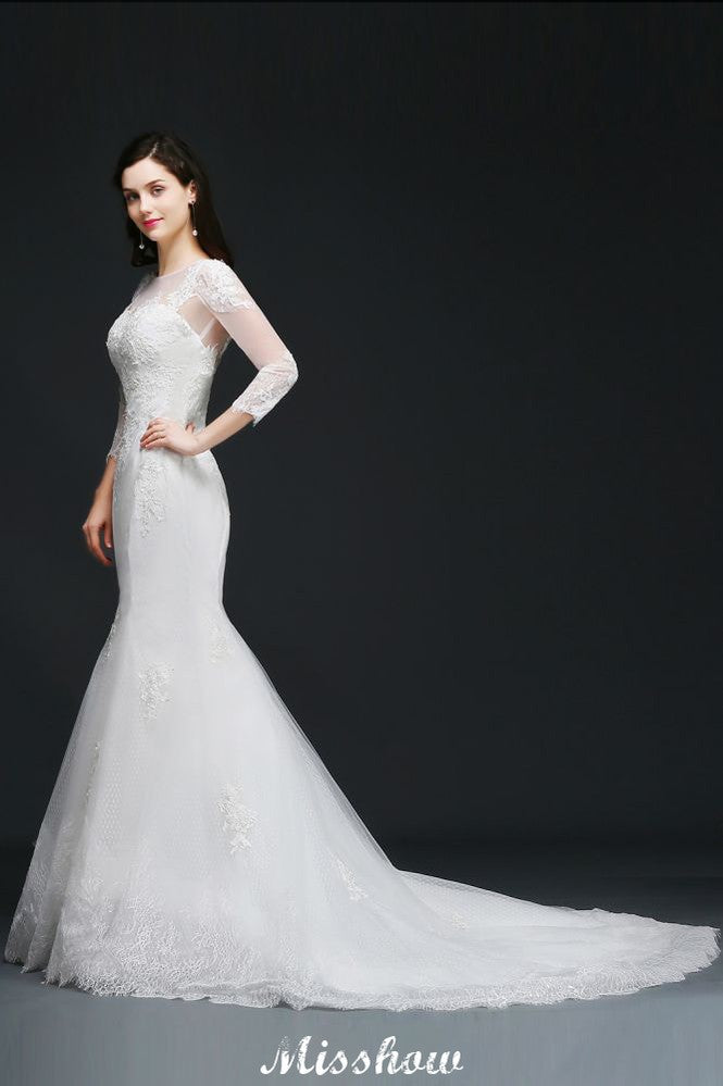 Weißes Spitzen-Meerjungfrau-Juwelen-Brautkleid