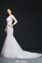 Weißes Spitzen-Meerjungfrau-Juwelen-Brautkleid