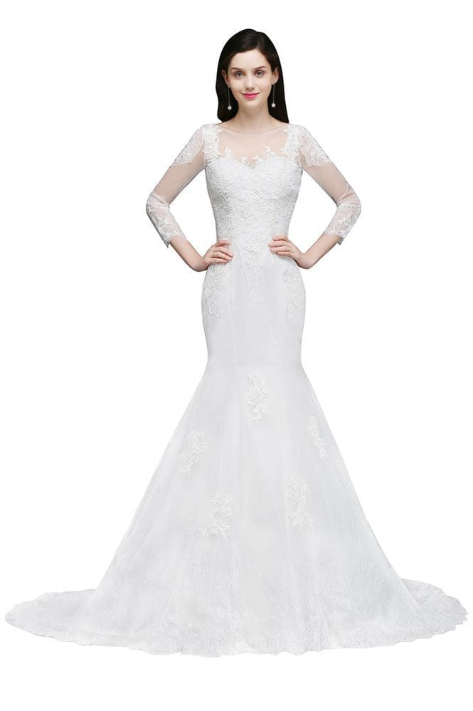 Weißes Spitzen-Meerjungfrau-Juwelen-Brautkleid