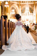 White Long A-line Lace Flower Girl Dresses With Sleeves - view 1