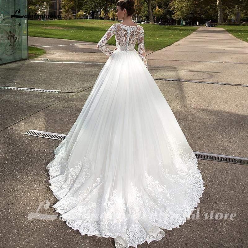 NumberSea White Long Sleeves Ivory Wedding Dresses
