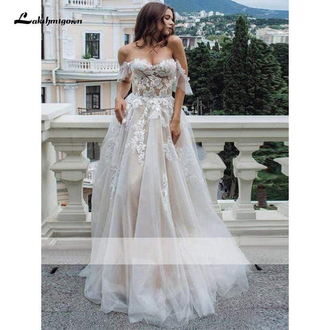 NumberSea Weißes A-Linien-Brautkleid mit langen Ärmeln und Spitzendetail