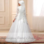 NumberSea White Muslim Wedding Dress with Long Sleeves
