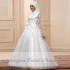 NumberSea White Muslim Wedding Dress with Long Sleeves