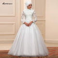 NumberSea Weißes muslimisches Brautkleid mit langen Ärmeln