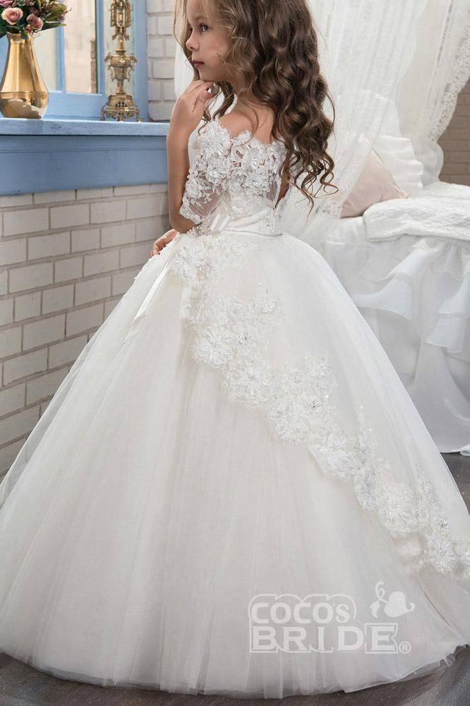 Numbersea White Off The Shoulder 1/2 Sleeves Ball Gown Flower Girls Dress - view 2