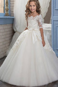 Numbersea White Off The Shoulder 1/2 Sleeves Ball Gown Flower Girls Dress - view 1