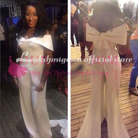 NumberSea Weiß Off The Shoulder Jumpsuits Brautkleider Bodenlang