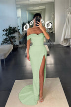 Burgundy Long Off-the-Shoulder Sequins Mermaid Evening Dress with Split