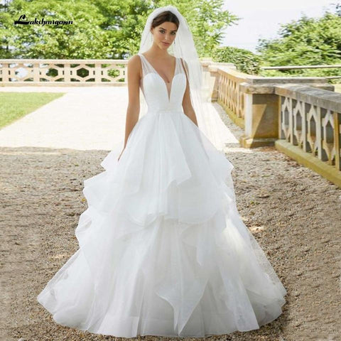NumberSea Weiß Prinzessin Braut Robe Hochzeit Kleid V-ausschnitt Luxus