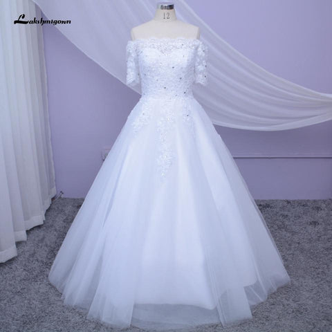 NumberSea Weißes Brautkleid in Übergröße mit Spitzenapplikationen