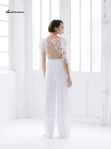 NumberSea Weißer Hochzeits-Jumpsuit Strand-Brautkleider