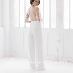 NumberSea White Wedding Jumpsuit Beach Wedding Dresses V Neck Long Sleeve