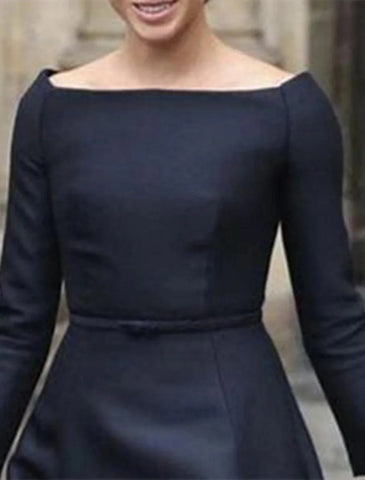 Elegantes, schlichtes Kleid mit Rundhalsausschnitt, knielang, lange Ärmel, Taft, Schärpe, einfarbig, Mutter der Braut
