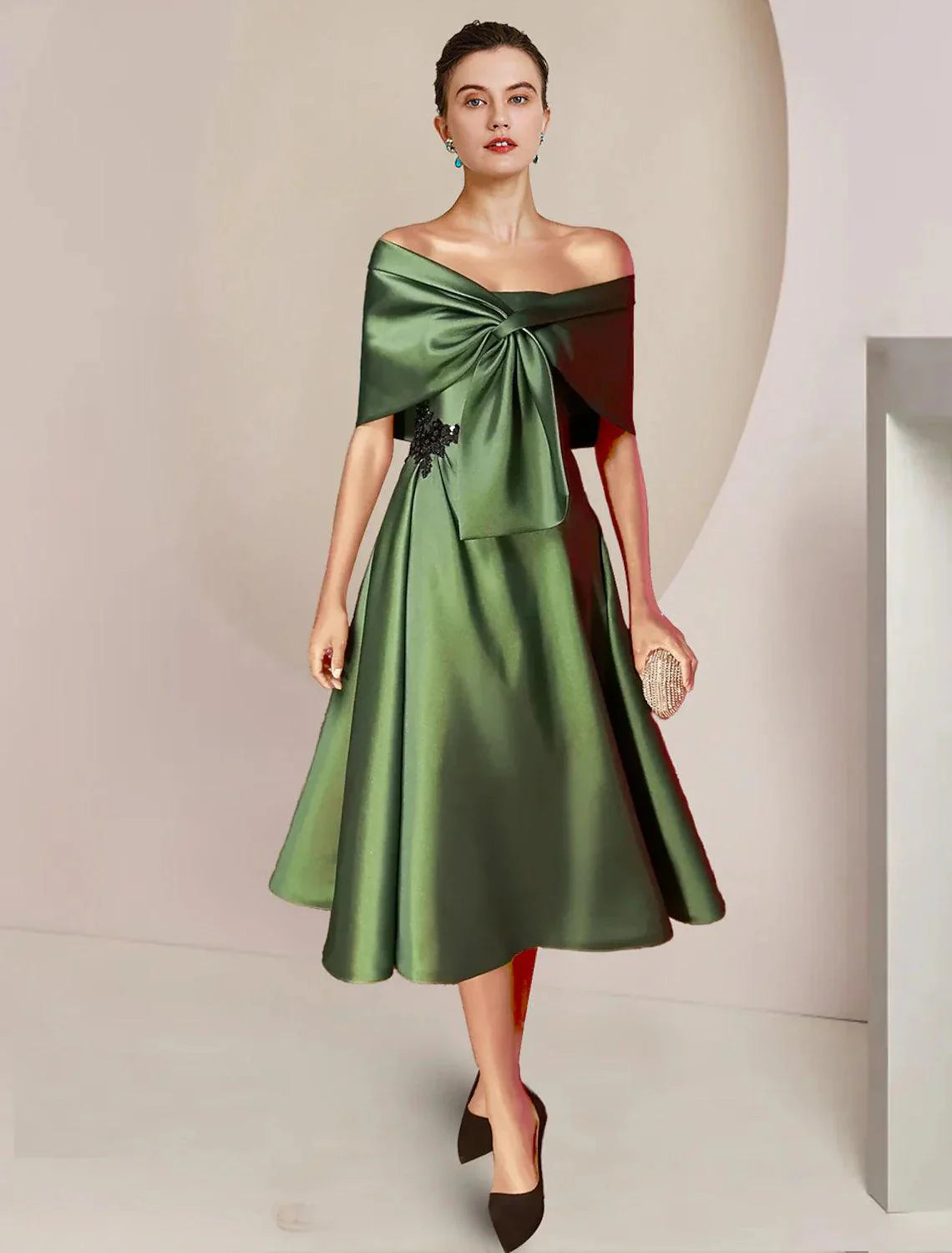 Vestido de mãe da noiva em duas peças, corte A, formal, para festa de casamento, elegante, sem alças, comprimento chá, charmeuse, lantejoulas, sem mangas, xailes com aplicações de missangas