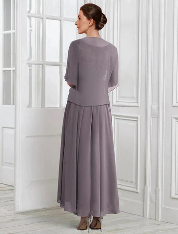 Kleid für die Mutter der Braut, formelle Hochzeitsgäste, elegant, V-Ausschnitt, knielang, Chiffon, Spitze, kurzärmelig, Jackenkleider mit Falten