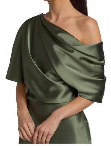 Etuikleid/Säulenkleid für die Brautmutter, Herbst, Hochzeitsgast, Party, elegant, schulterfrei, Sweep/Pinselzug, Satin, halbe Ärmel mit Rüschen