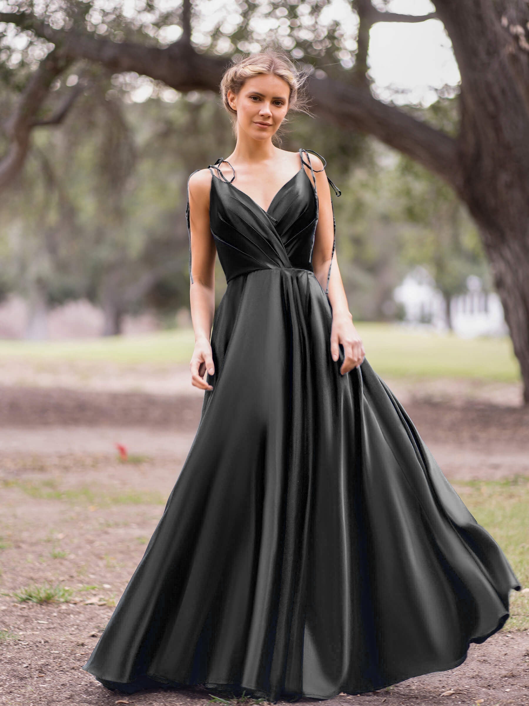 Wrap Satin A-Line Floor Length Evening Dress