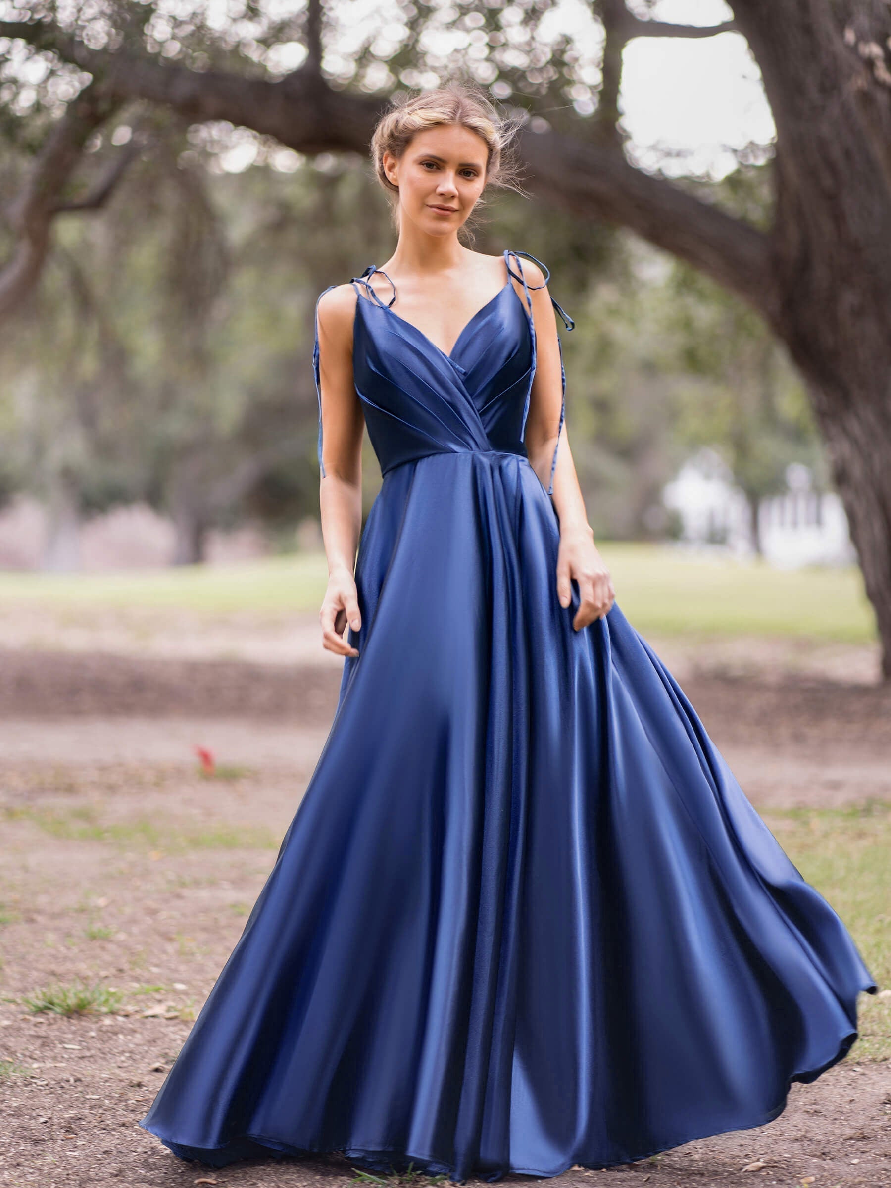 Wrap Satin A-Line Floor Length Evening Dress