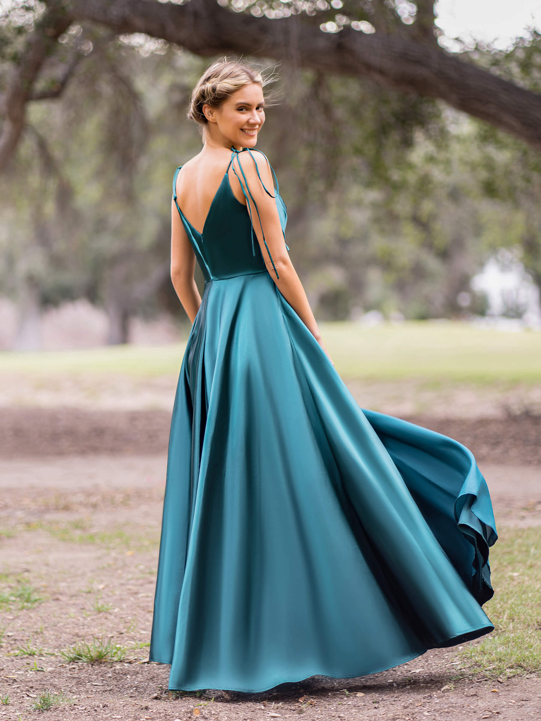 Wrap Satin A-Line Floor Length Evening Dress
