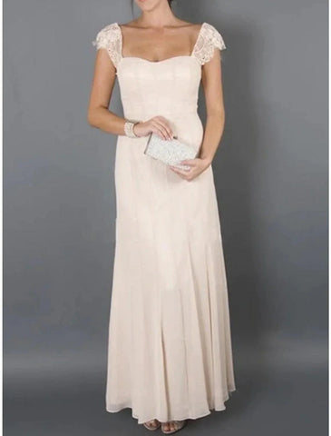 Zweiteiliges Kleid für die Mutter der Braut, Hochzeitsgast, Party, elegant, quadratischer Ausschnitt, knöchellang, Chiffon, Spitze, 3/4-Ärmel mit Falten, einfarbig