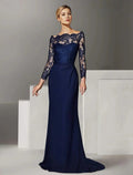 Robe de mariée pour invitée formelle, élégante, bustier, longue, en dentelle et mousseline stretch à manches longues avec dentelle pour la mère de la mariée