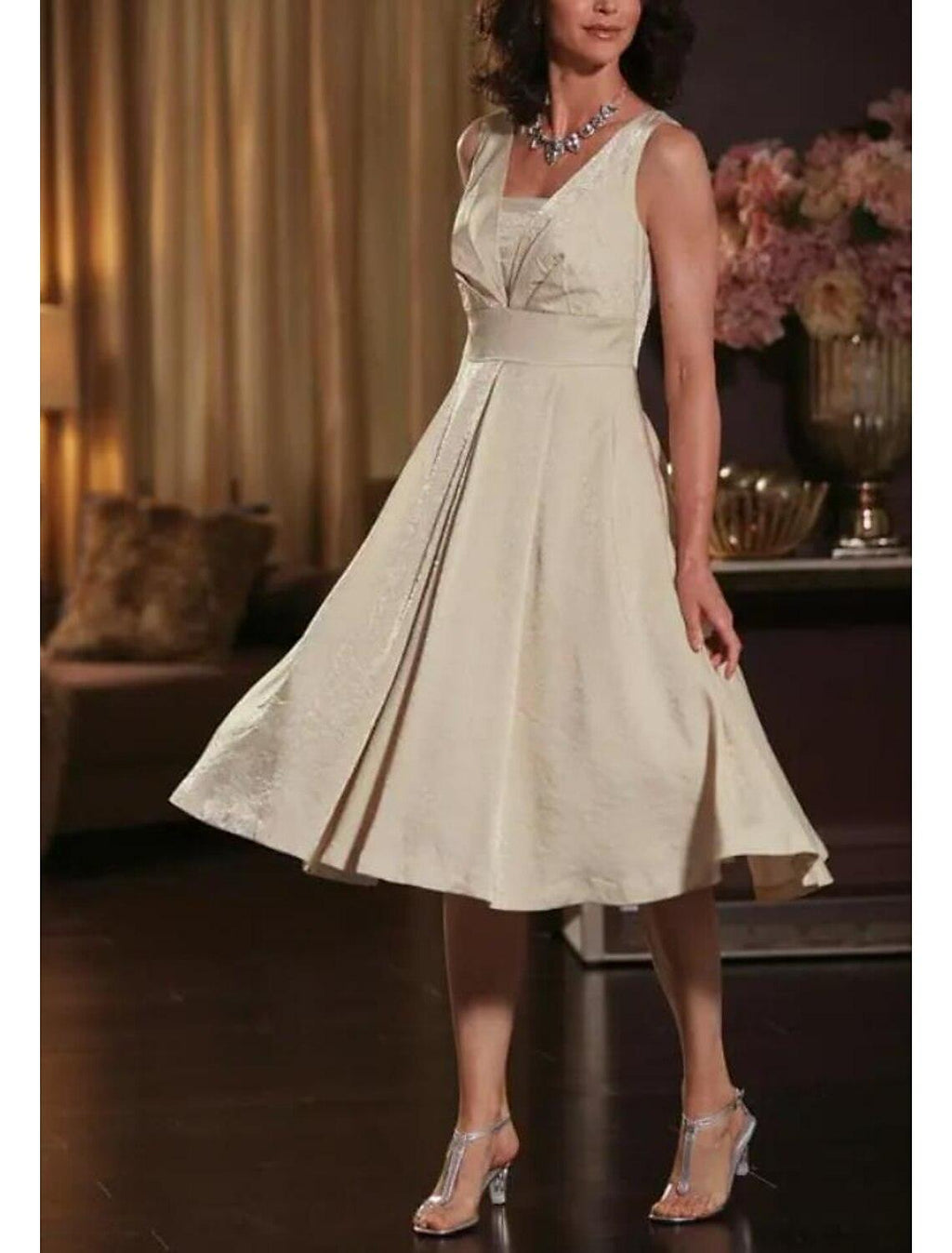 Vestido de mãe da noiva plus size, duas peças, corte A, elegante, casual, inverno, com manga 3/4, casaco, gola estilo camisa, comprimento chá, tafetá, pregadeira de cristal