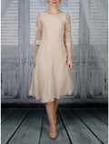 Etuikleid/Säulenkleid für die Brautmutter, Hochzeitsgast, Party, elegant, U-Ausschnitt, knielang, Chiffon, Spitze, halbe Ärmel mit Rüschen, einfarbig