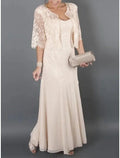 Zweiteiliges Kleid für die Mutter der Braut, Hochzeitsgast, Party, elegant, quadratischer Ausschnitt, knöchellang, Chiffon, Spitze, 3/4-Ärmel mit Falten, einfarbig