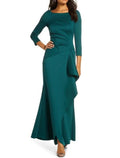 Etuikleid/Säulenkleid für die Mutter der Braut, Hochzeitsgast, Party, elegant, U-Ausschnitt, knöchellang, Satin, Spitze, 3/4-Ärmel mit Rüschen