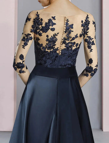Mutter der Braut Kleid Hochzeit Gast Elegante Party Hals Knöchel Länge Satin Spitze Halbe Ärmel