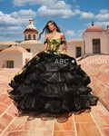 Abito da Quinceañera Giallo Floreale con Balze di Ragazza MV49-149
