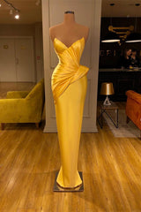 Yellow Mermaid V-Neck Sleeveless Long Satin Evening Dresses