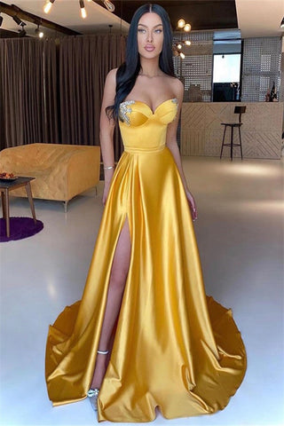 Long A-line Sweetheart Satin Evening Dress with Split