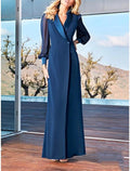 Etuikleid/Säulenkleid für die Brautmutter, Hochzeitsgast, Party, schlicht, elegant, V-Ausschnitt, knöchellang, Chiffon, lange Ärmel, einfarbig