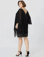 Sheath / Column Mother of the Bride Dress Formal Classic & Timeless Elegant & Luxurious Plus Size V Neck Knee Length Chiffon Sleeveless No with Crystals Beading