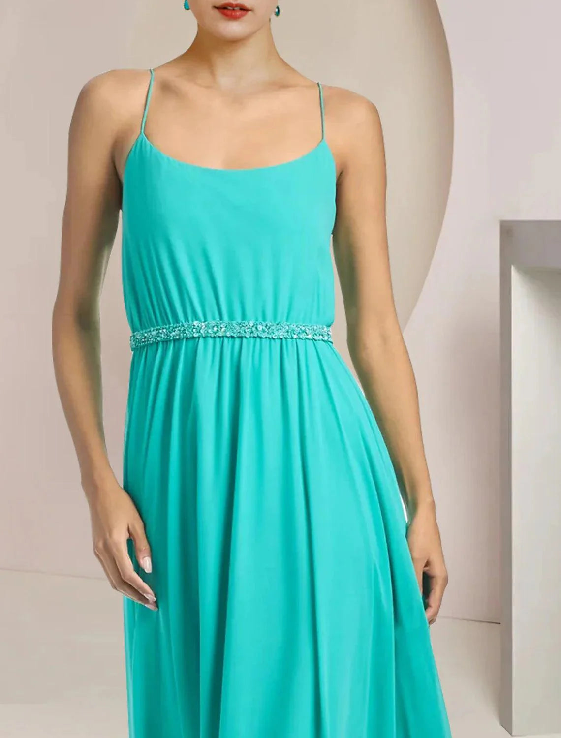 Macacão de duas peças, macacão/calças, vestido de cerimónia para mãe da noiva, convidada de casamento, elegante, decote redondo, comprimento chá, chiffon, sem mangas, com aplicações de missangas