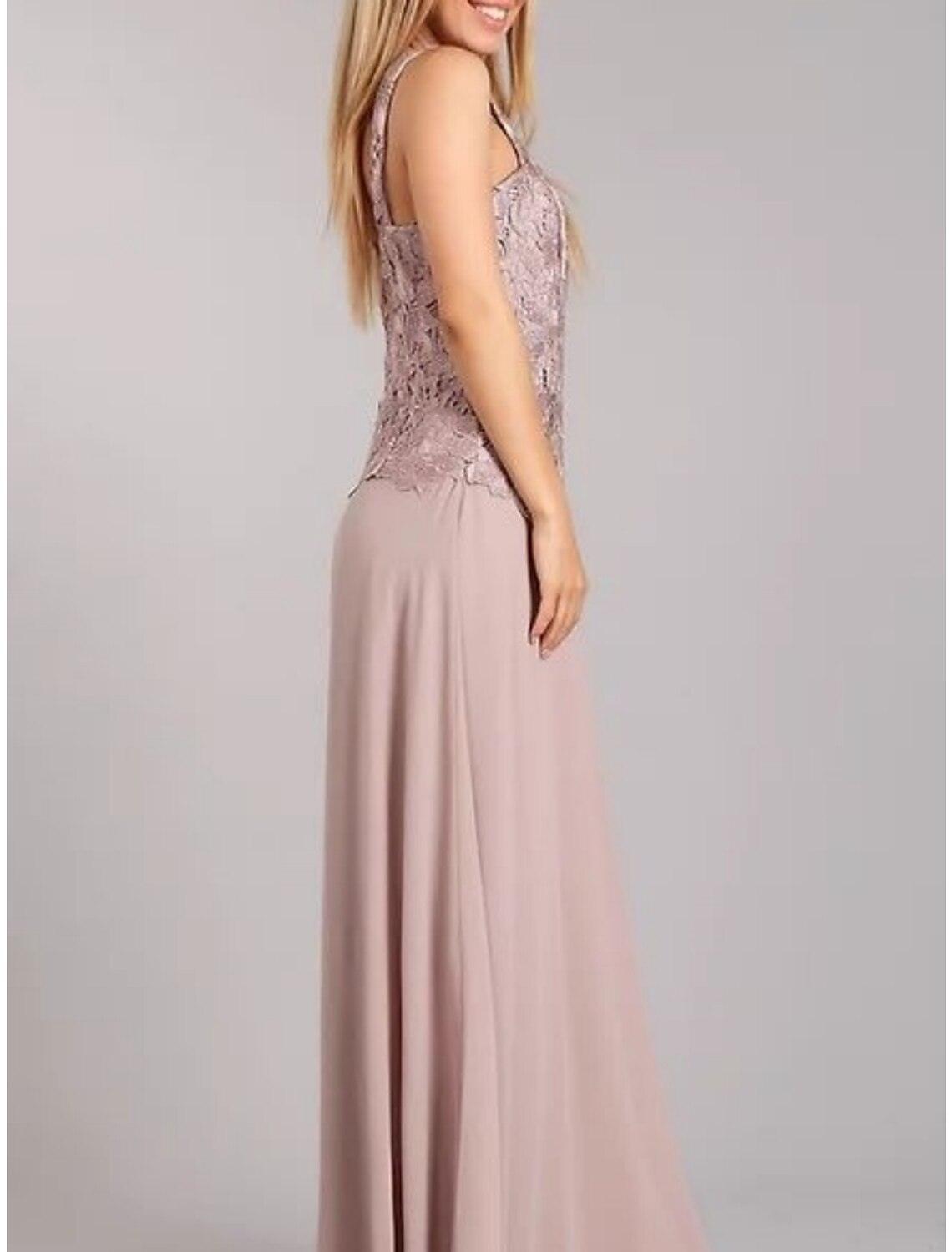 Vestido tubinho/coluna para mãe da noiva, convidada de casamento, elegante, decote redondo, comprimento até ao chão, chiffon, renda, manga comprida com franzido, cor sólida