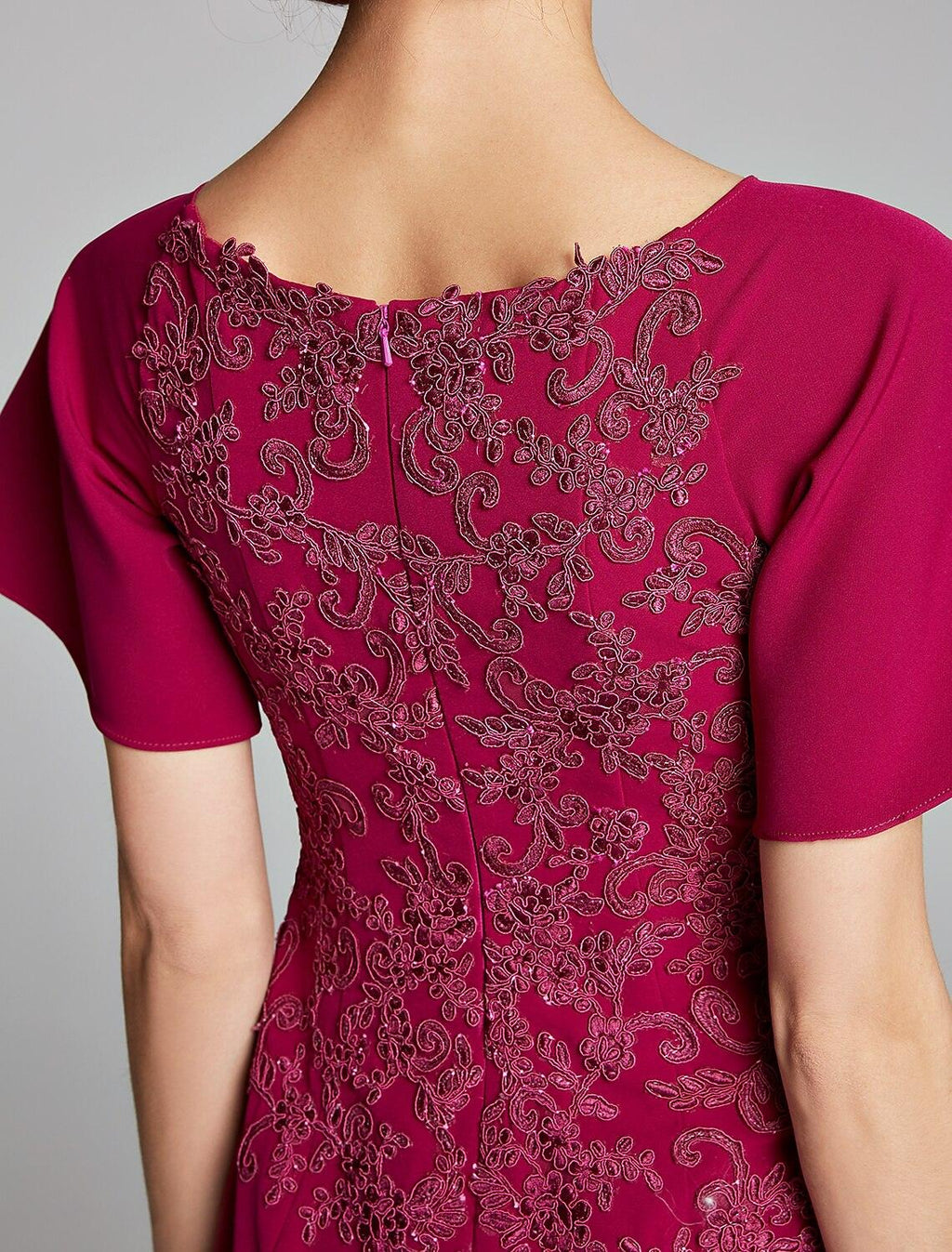 Mermaid / Trumpet Mother of the Bride Dress Bateau Neck Floor Length Chiffon Lace Short Sleeve with Lace Split Front