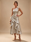 Jacquard A Line One Shoulder Ruffles Corset Mother of the Bride & Groom Dresses - Champagne