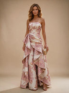 Jacquard A-Line/Princess Strapless Floor-Length Evening Dresses with Ruffles - Blush Pink