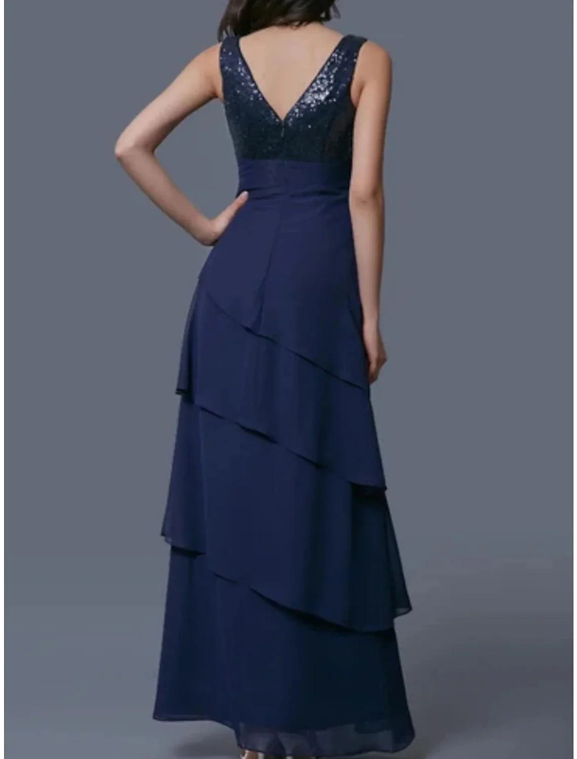 Vestido de mãe da noiva com bainha/coluna, elegante, decote redondo, comprimento até ao tornozelo, chiffon, manga curta com lantejoulas