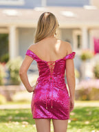 Mantelartiges Fuchsia-Trägerloses Pailletten-Kurzfestkleid für den Homecoming-Ball